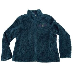 Pendleton Women Full Zip Jacket Faux Fur Teddi Wool Plaid Pockets Blue size XL